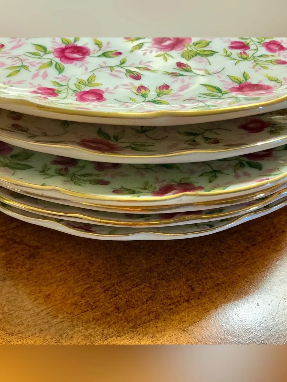 Vintage Lefton China Rose Chintz Snack Plates-Set of 6 (Pattern # 637R)
